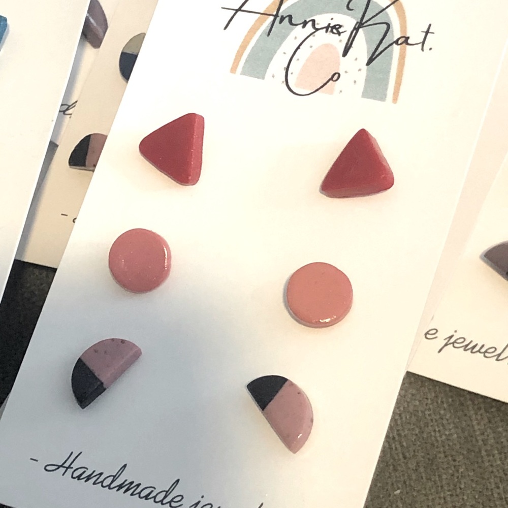 Stud Polymer clay Earrings x 3